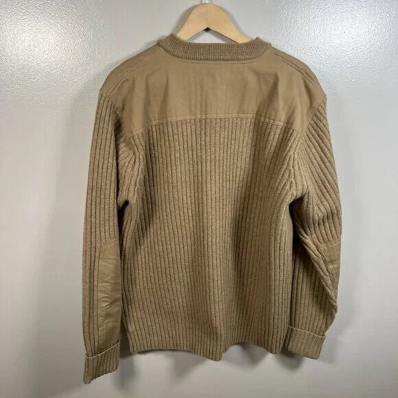 L.L. Bean Commando Merino Wool Sweater Size XL Henley Elbow Patches Brown - Picture 3 of 4